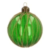 Clear Glass Bauble With Stripes | Dark Green | 8 Cm