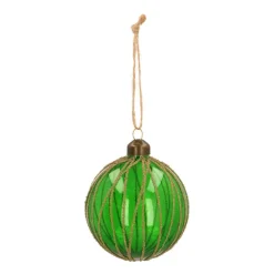 Clear Glass Bauble With Stripes | Dark Green | 8 Cm