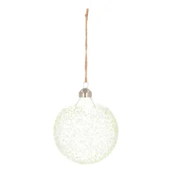 Clear Glass Christmas Baubles With Splinters 10cm Eucalyptus