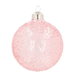 Clear Glass Christmas Baubles With Splinters 8cm Pink