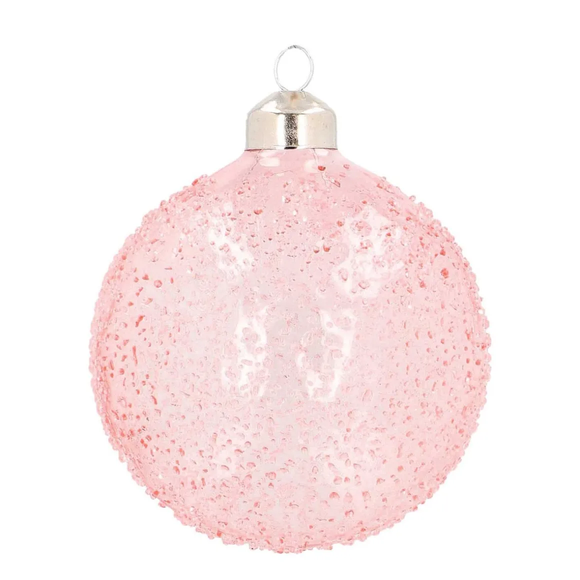 Clear Glass Christmas Baubles With Splinters 8cm Pink