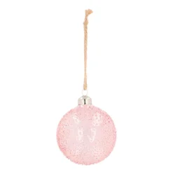 Clear Glass Christmas Baubles With Splinters 8cm Pink