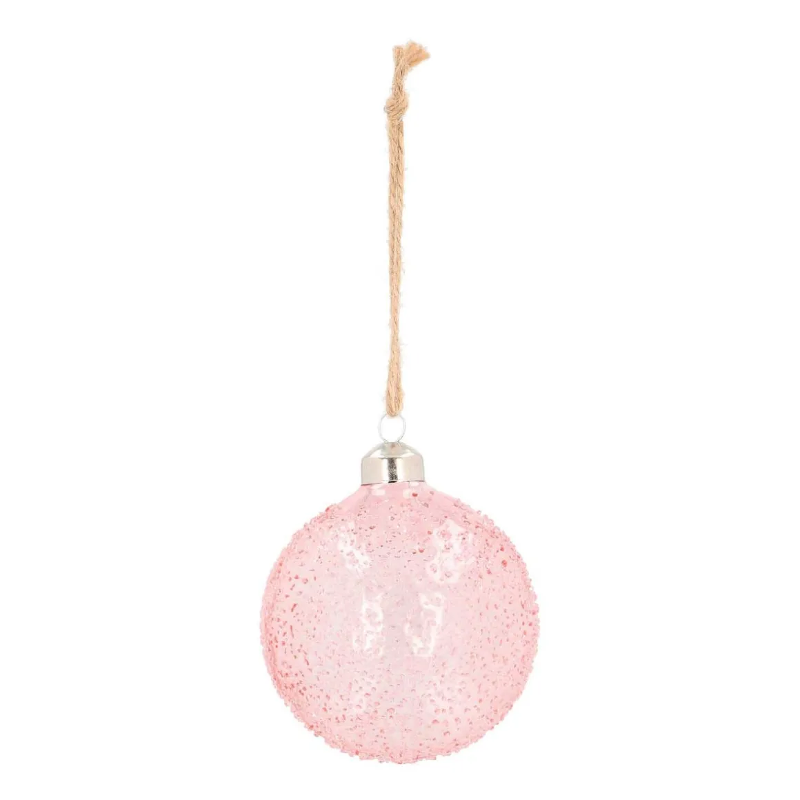 Clear Glass Christmas Baubles With Splinters 8cm Pink