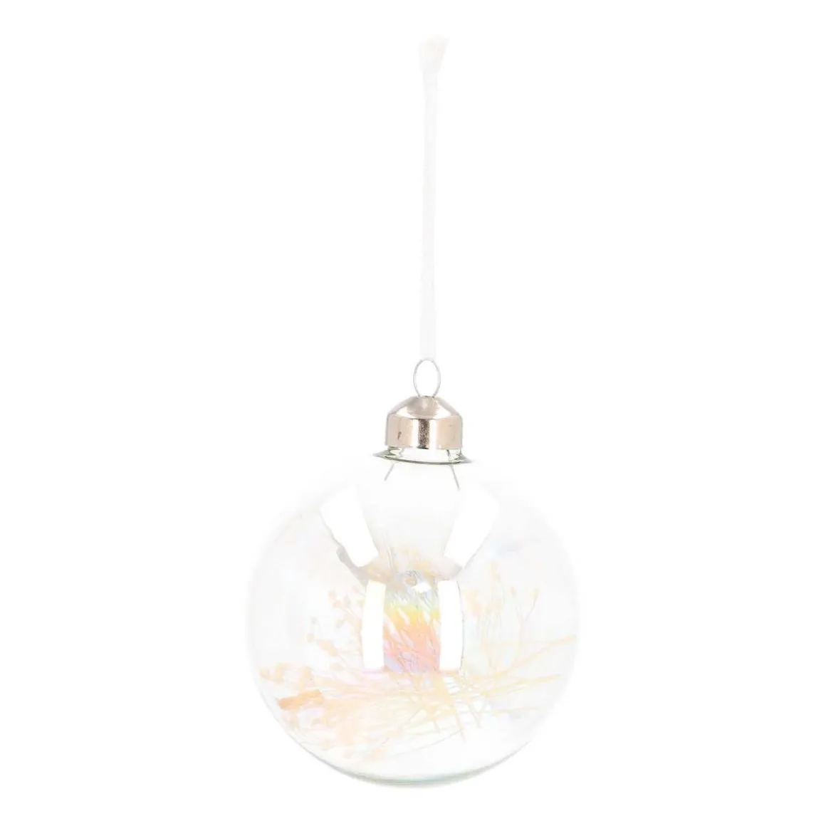 Clear Glass Christmas Bauble With Dry Flowers 8cm