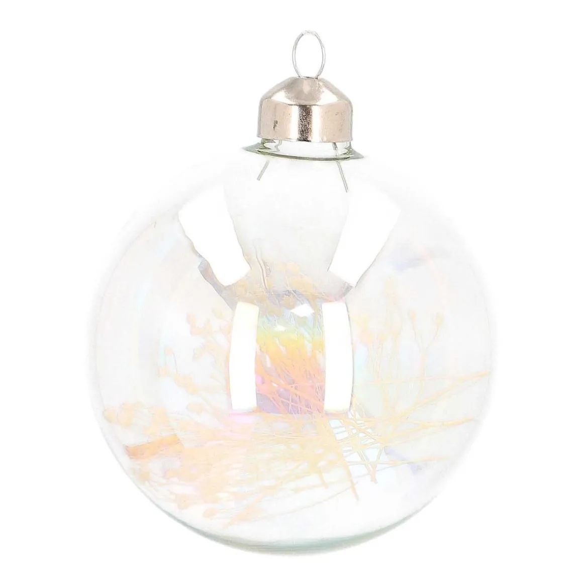 Clear Glass Christmas Bauble With Dry Flowers 8cm