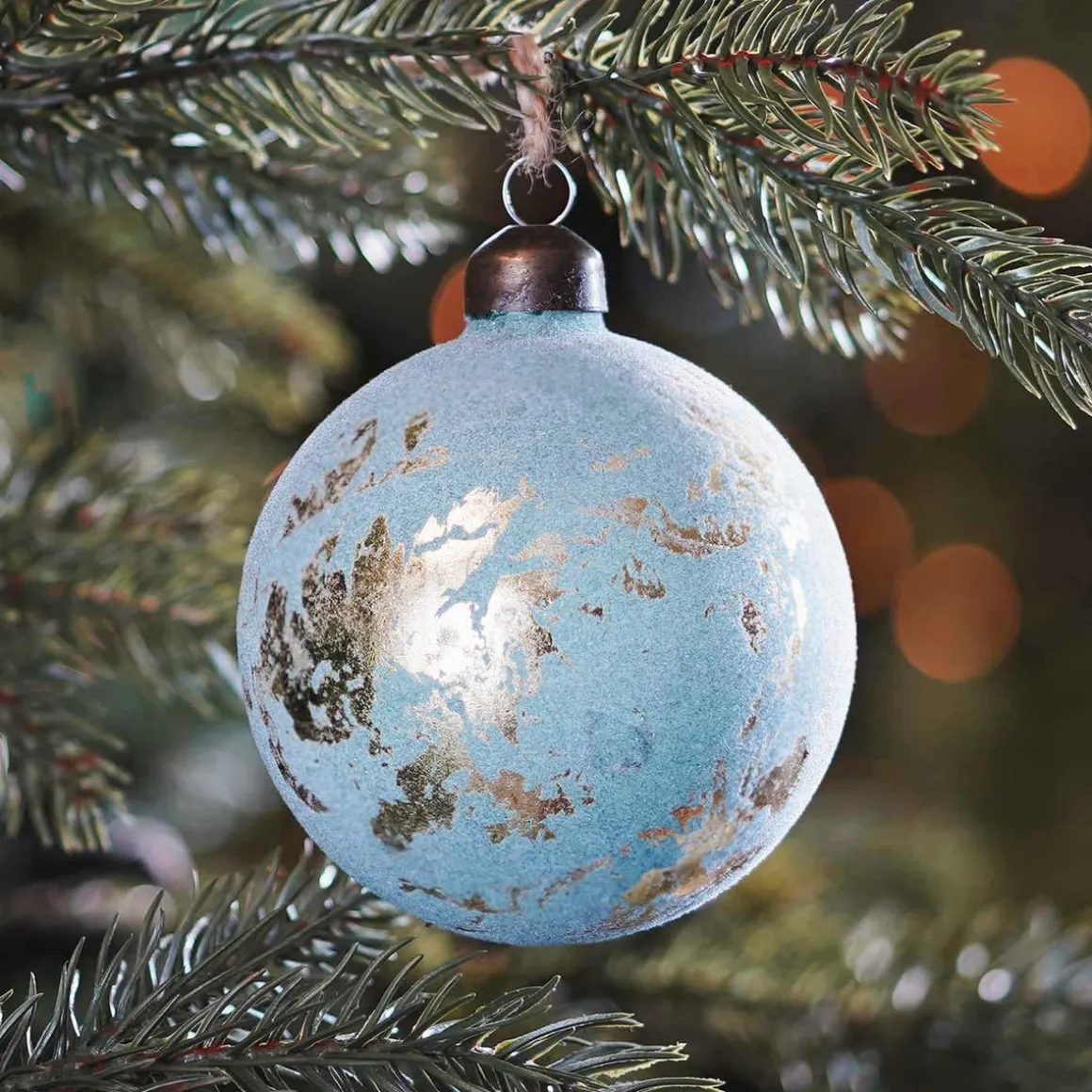 Clear Glass Velvet Christmas Bauble 8cm Gold Grey