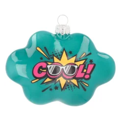 Cloud With Text Cool! Pop Art Ornament, Glass, Blue-Pink, 11cm/4.5in