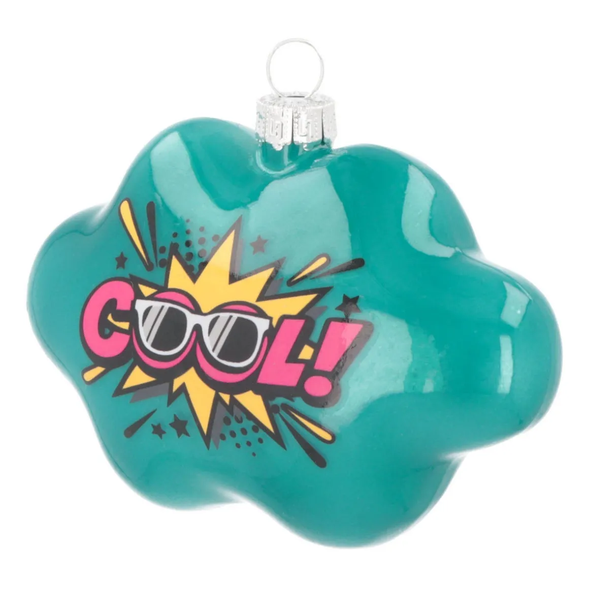 Cloud With Text Cool! Pop Art Ornament, Glass, Blue-Pink, 11cm/4.5in