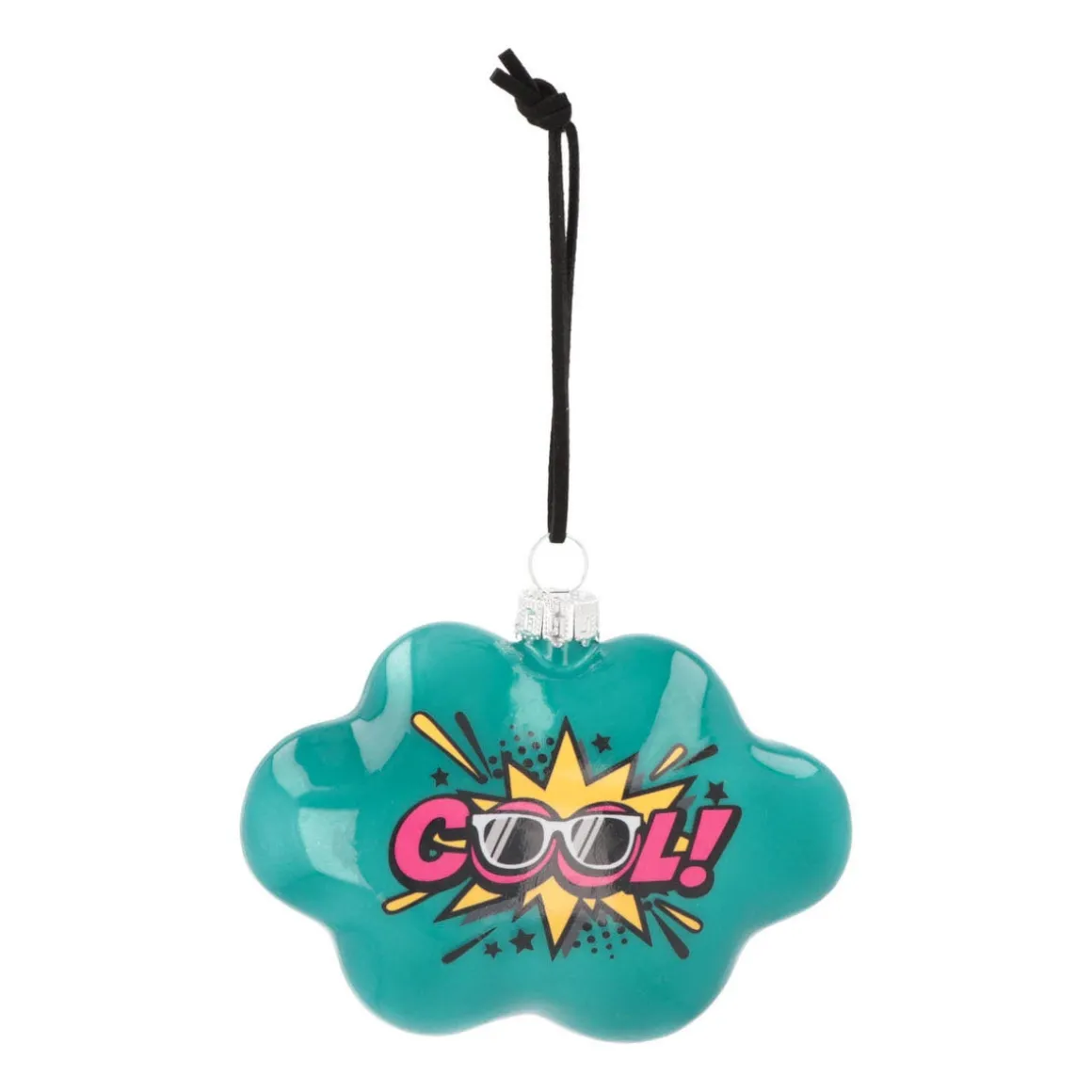 Cloud With Text Cool! Pop Art Ornament, Glass, Blue-Pink, 11cm/4.5in