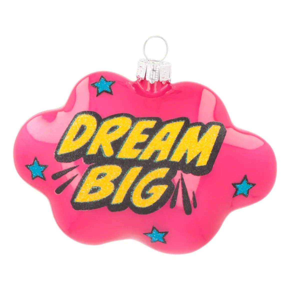 Cloud With Text Dream Big Pop Art Ornament, Glass, Pink-Yellow, 11cm/4.5in