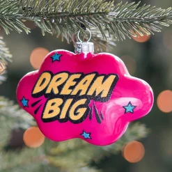 Cloud With Text Dream Big Pop Art Ornament, Glass, Pink-Yellow, 11cm/4.5in