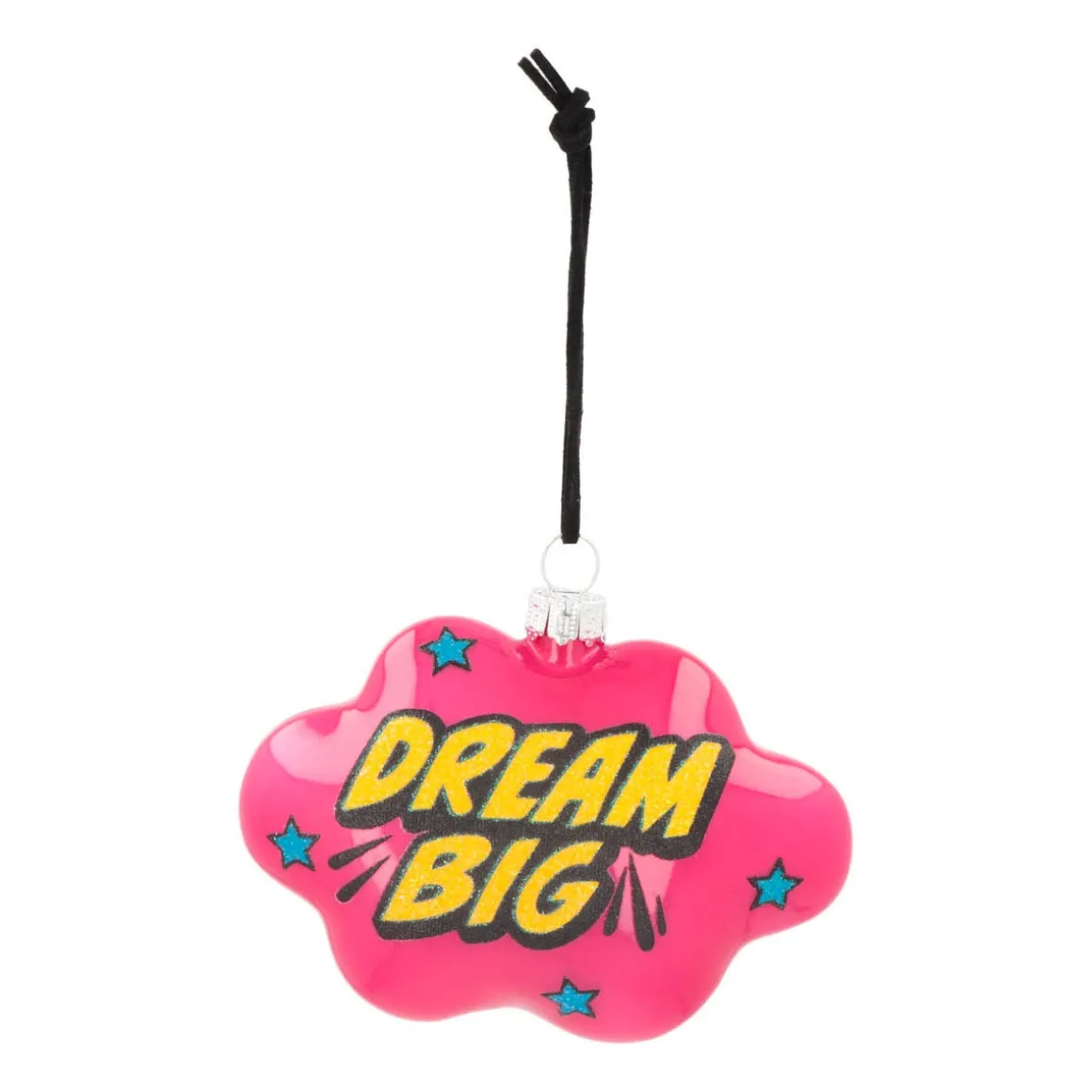 Cloud With Text Dream Big Pop Art Ornament, Glass, Pink-Yellow, 11cm/4.5in