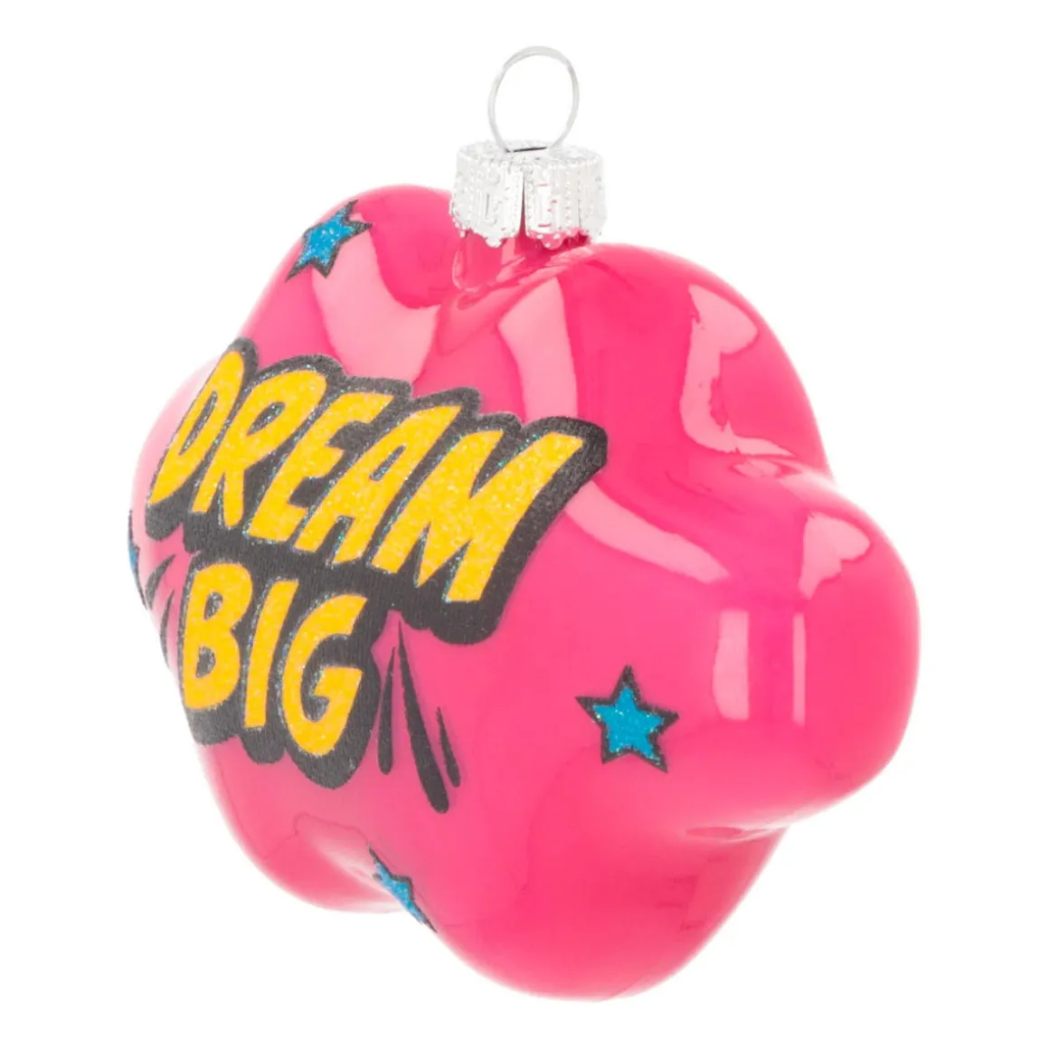 Cloud With Text Dream Big Pop Art Ornament, Glass, Pink-Yellow, 11cm/4.5in