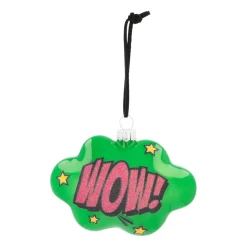 Cloud With Text Wow! Pop Art Ornament, Glass, Green-Pink, 11cm/4.5in