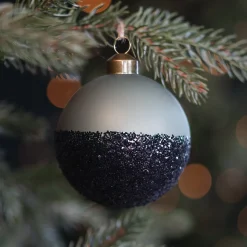 Cottage Green Christmas Bauble With Black Glitter Dip