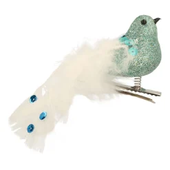 Cottage Green White Clip On Bird Ornament | 15 Cm