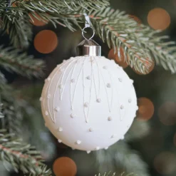 Cozy Wool White Christmas Bauble With Glitters And Dots