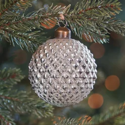 Crackle Champagne Christmas Bauble With Diamond Relief