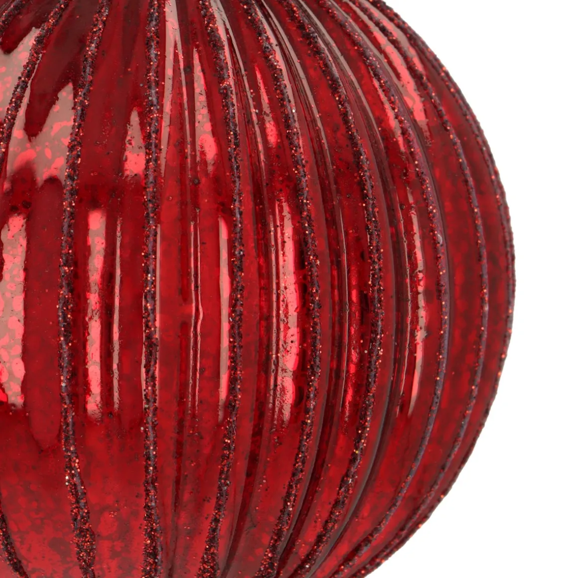Dark Red Crackle Christmas Bauble With Glitter Lines