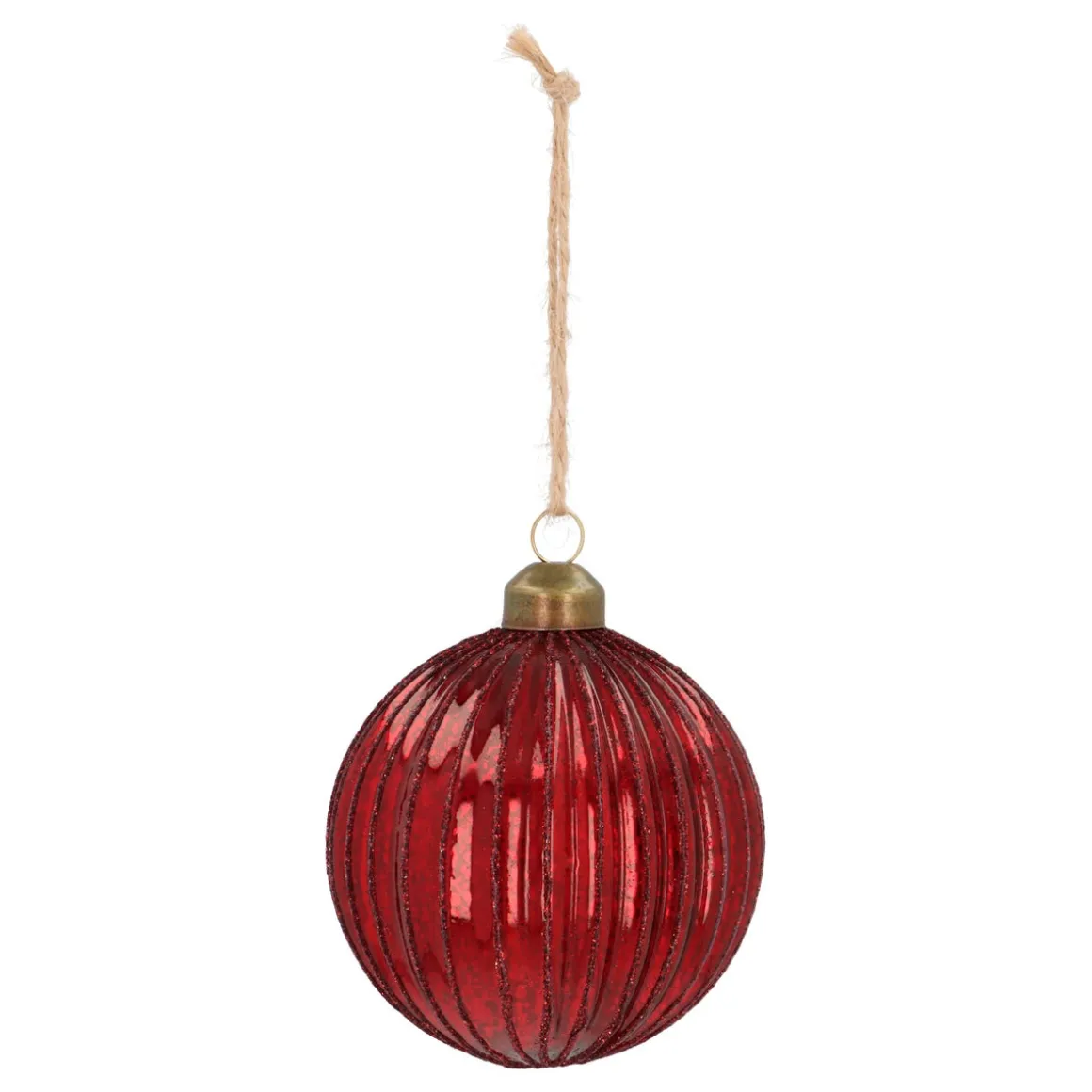 Dark Red Crackle Christmas Bauble With Glitter Lines