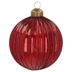 Dark Red Crackle Christmas Bauble With Glitter Lines