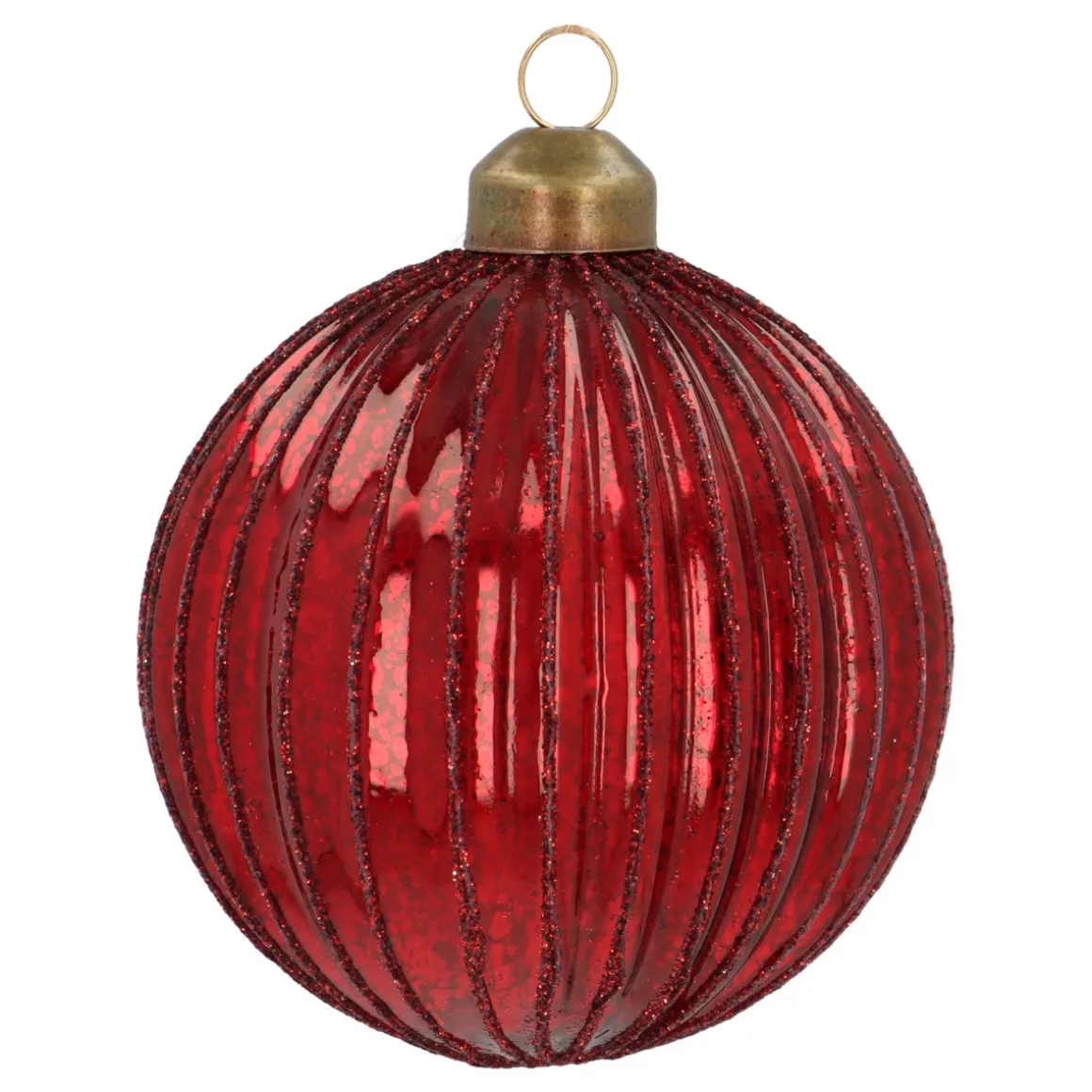 Dark Red Crackle Christmas Bauble With Glitter Lines