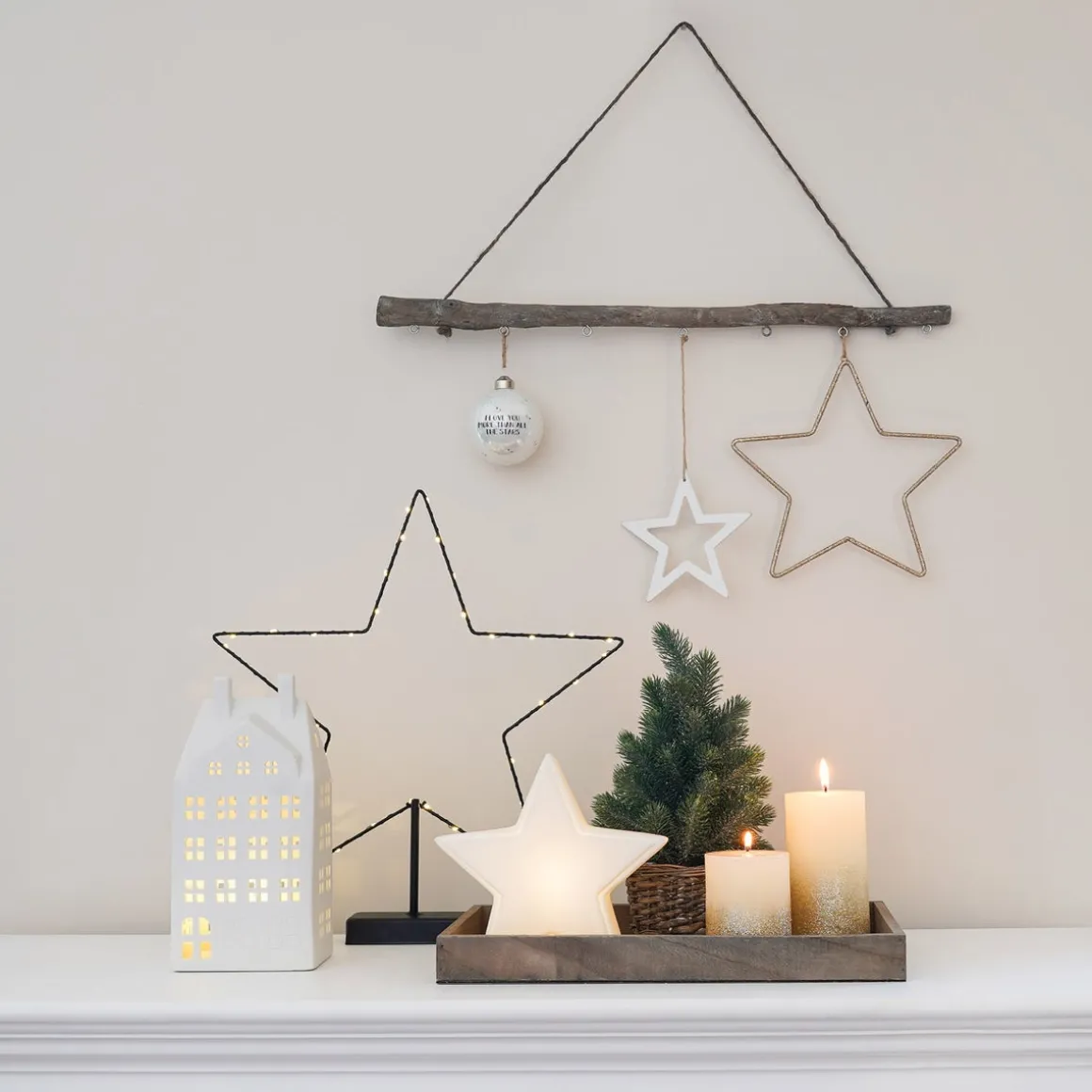 Decorative Hanging Branch With Hooks 60cm Grey