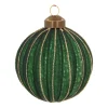 Deep Green Christmas Bauble With Gold Glitter Stripes