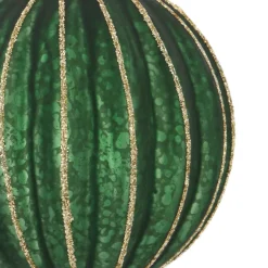 Deep Green Christmas Bauble With Gold Glitter Stripes