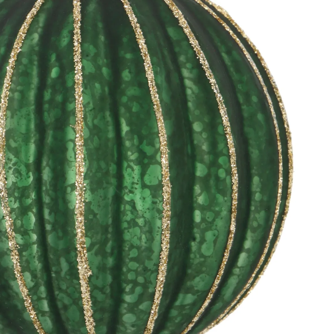 Deep Green Christmas Bauble With Gold Glitter Stripes