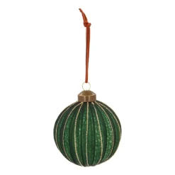 Deep Green Christmas Bauble With Gold Glitter Stripes