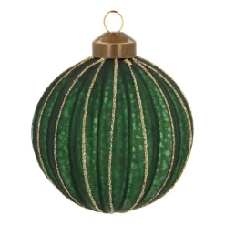 Deep Green Christmas Bauble With Gold Glitter Stripes