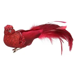 Deep Red Bird On A Clip With Long Tail