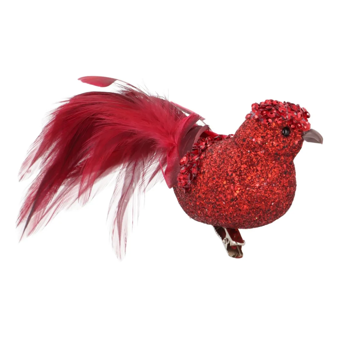 Deep Red Bird On A Clip With Long Tail