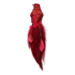 Deep Red Bird On A Clip With Long Tail