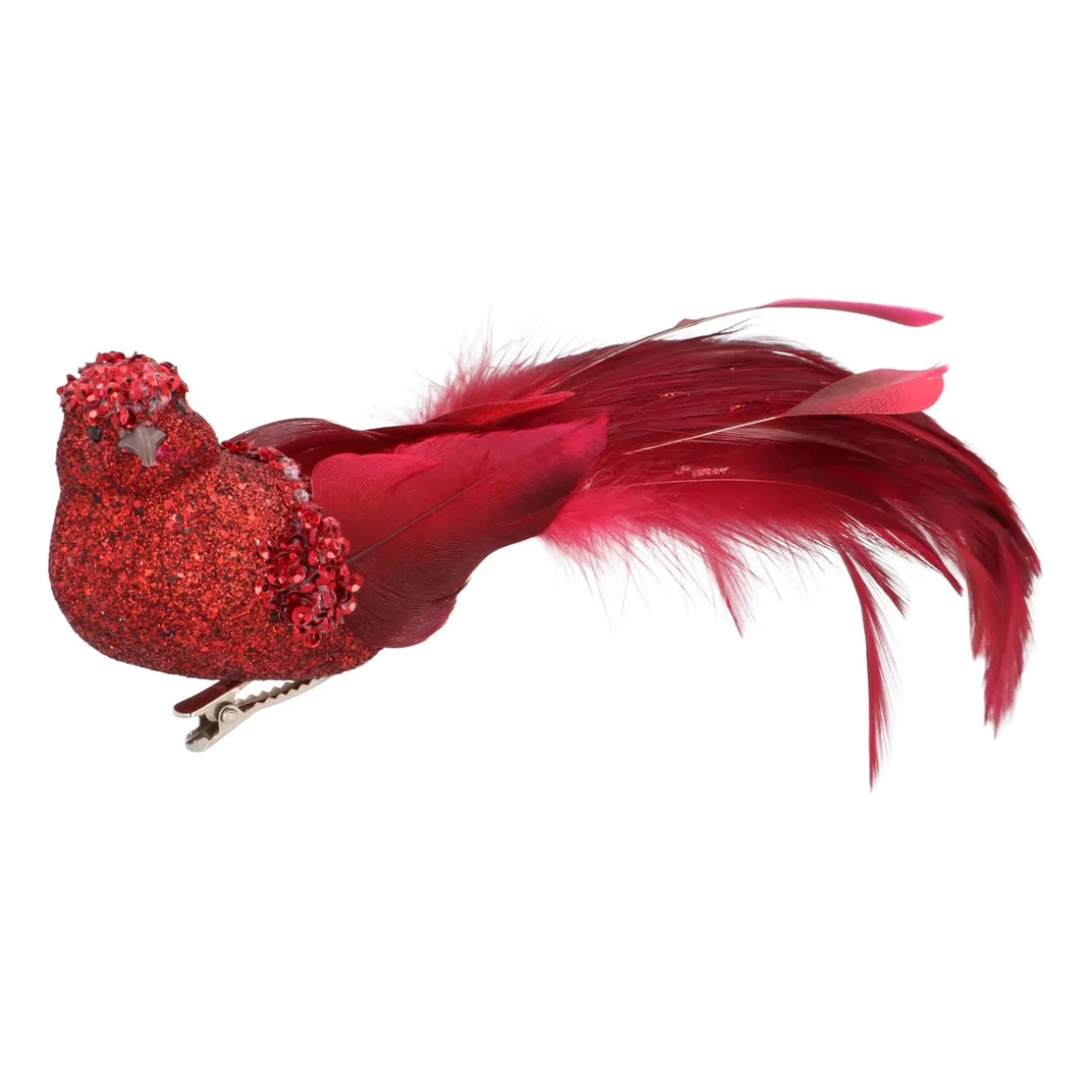 Deep Red Bird On A Clip With Long Tail