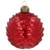 Deep Red Crackle Christmas Bauble With Leaf Motif