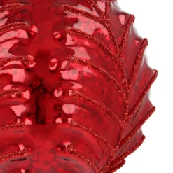 Deep Red Crackle Christmas Bauble With Leaf Motif