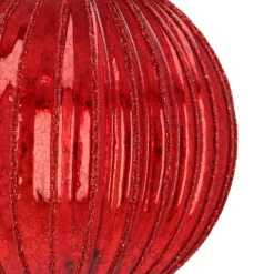 Deep Red Crackle Christmas Bauble With Glitter Lines
