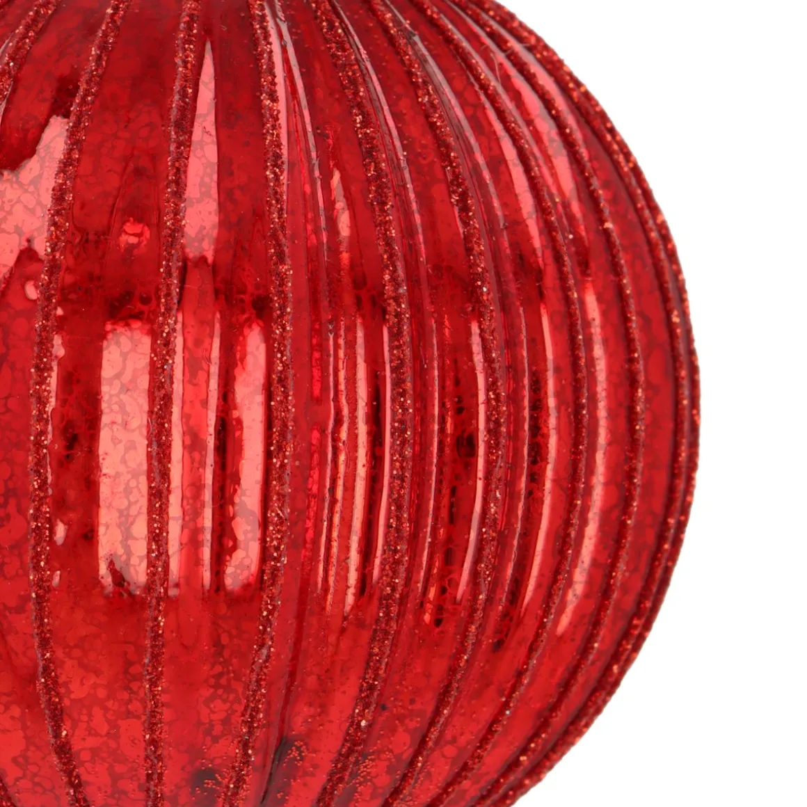 Deep Red Crackle Christmas Bauble With Glitter Lines