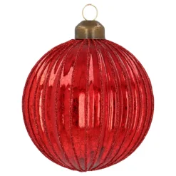 Deep Red Crackle Christmas Bauble With Glitter Lines