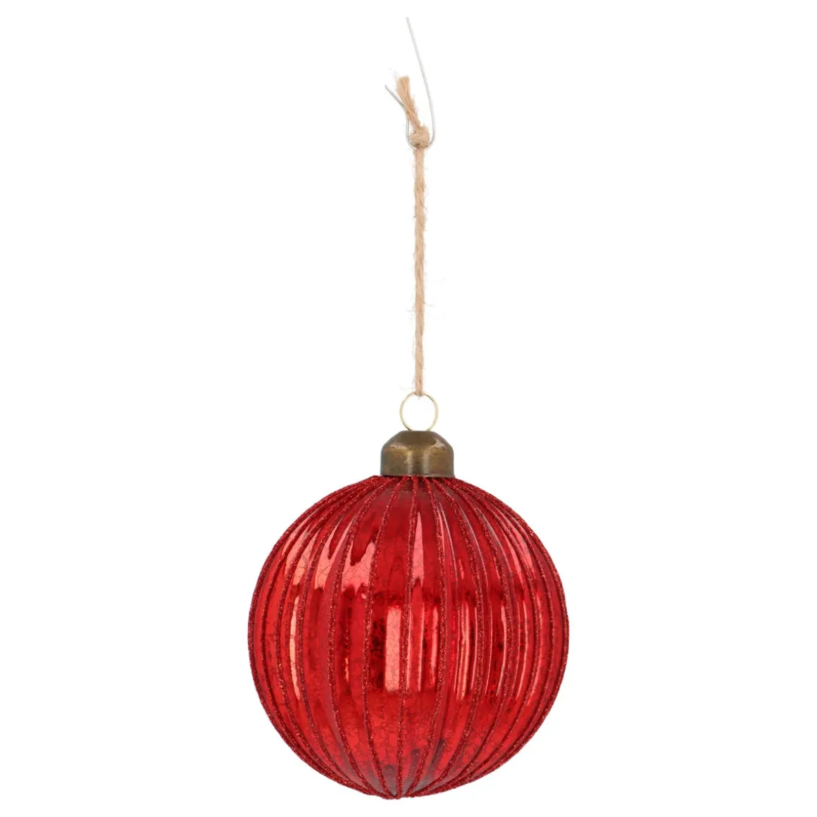 Deep Red Crackle Christmas Bauble With Glitter Lines
