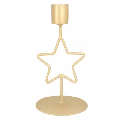 Dinner Candle Holder With Star | 15 Cm | Matt Gold | Metal