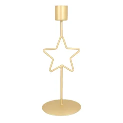 Dinner Candle Holder With Star | 20 Cm | Matt Gold | Metal