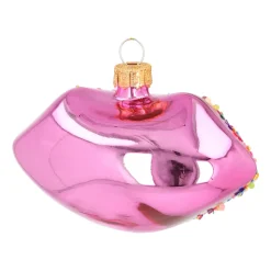 Disco Pink Lips Ornament With Sparkles