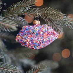 Disco Pink Lips Ornament With Sparkles