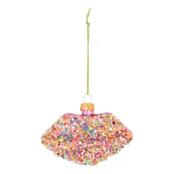 Disco Pink Lips Ornament With Sparkles