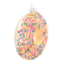 Donut With Sprinkles Christmas Ornament | Glass | White | 10cm