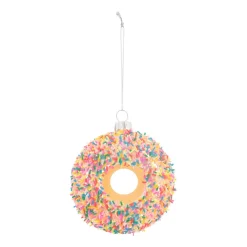 Donut With Sprinkles Christmas Ornament | Glass | White | 10cm