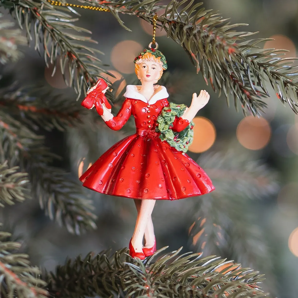 Elegant Christmas Ornament, Woman In A Red Dress